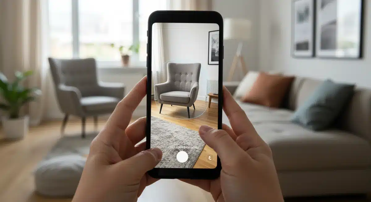 Customer using augmented reality to visualize furniture in their home