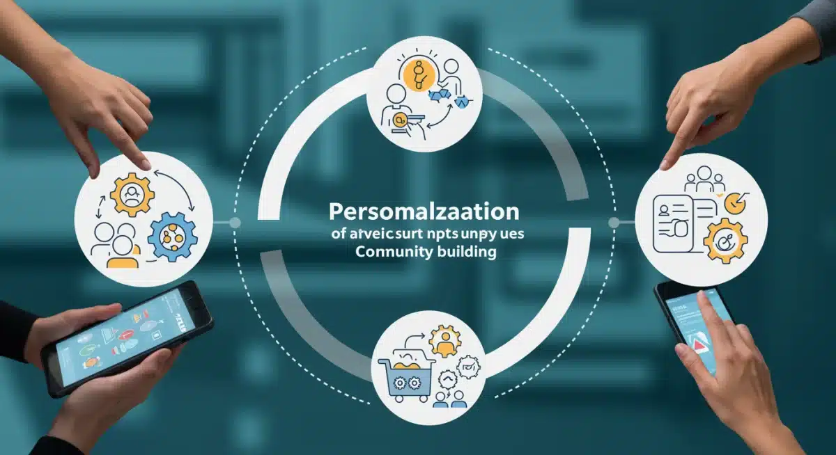 Infographic showing interconnected D2C strategies: personalization, sustainability, community