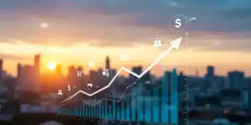 Digital dashboard showing e-commerce revenue growth with upward trends and financial symbols.