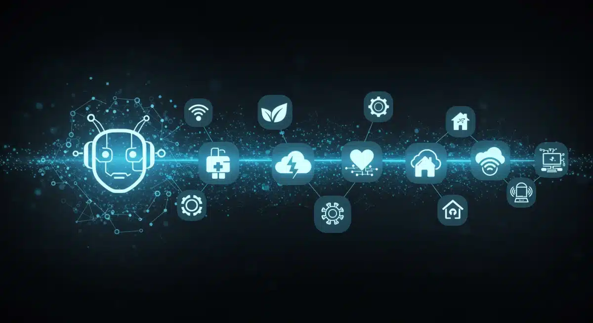 Icons representing key emerging technologies like AI, sustainability, and healthcare innovation.