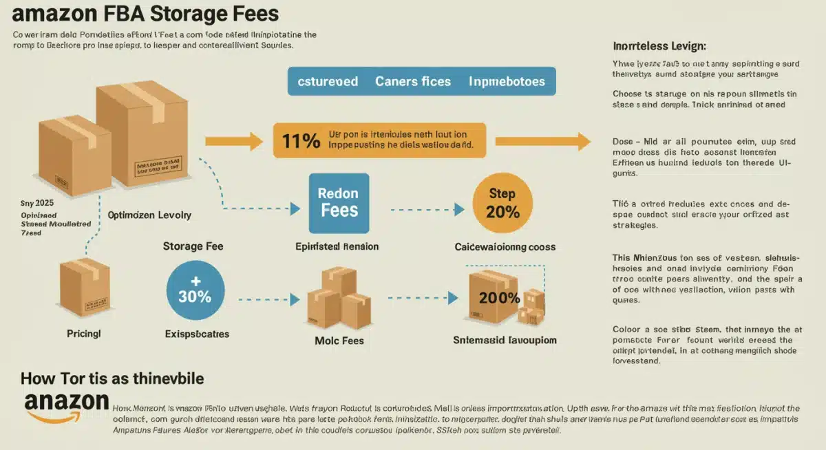 Infographic detailing Amazon FBA storage fee reduction for 2025, emphasizing optimized inventory.