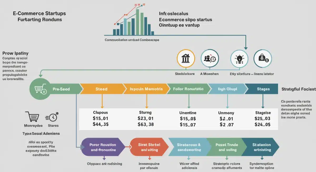 Infographic detailing funding stages and milestones for e-commerce startups, pre-seed to series A.