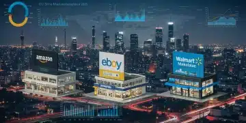 Futuristic digital marketplace trends graph in 2025