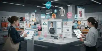 Futuristic retail environment with unified commerce platform integration