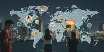 Global e-commerce network illustrating cross-border trade and digital consumer connections.
