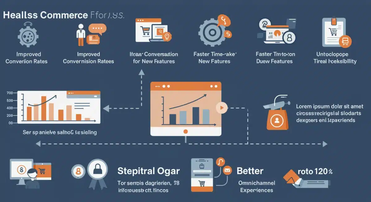 Infographic detailing the benefits and projected adoption of headless commerce for U.S. retailers.