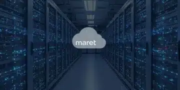 Futuristic data center showcasing Magento cloud hosting upgrades for 99.9% uptime in US e-commerce 2025.