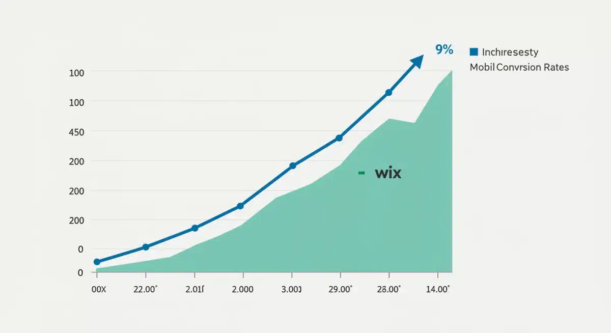 Graph showing a 9% increase in mobile conversion rates for Wix eCommerce.