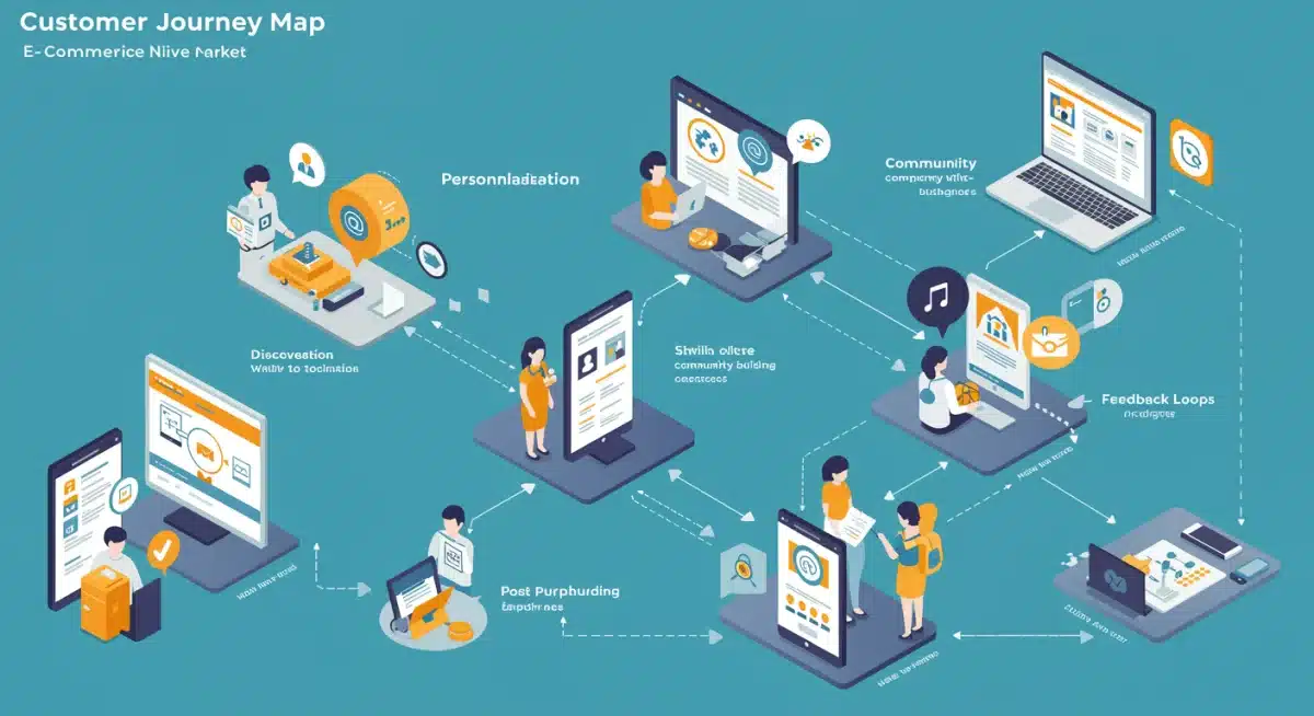 Infographic illustrating a detailed customer journey map for a niche e-commerce market.