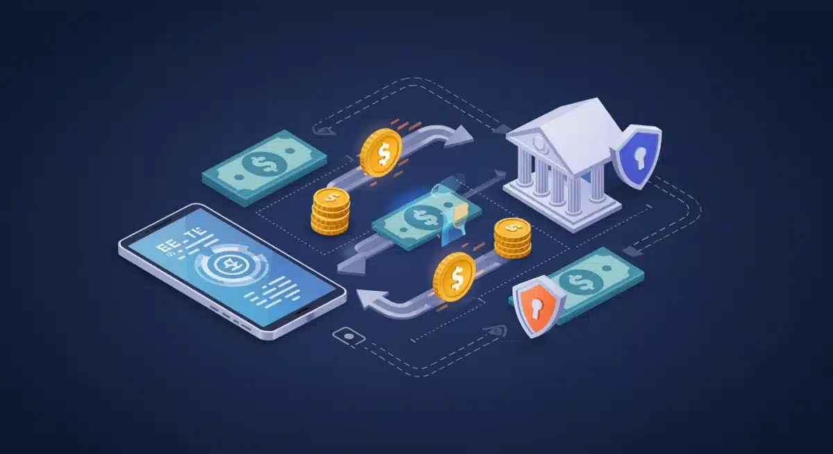 Real-time payment system architecture illustrating instant money transfer