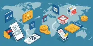 Illustration of seamless digital checkout with various payment methods and biometric security in the U.S. e-commerce market.