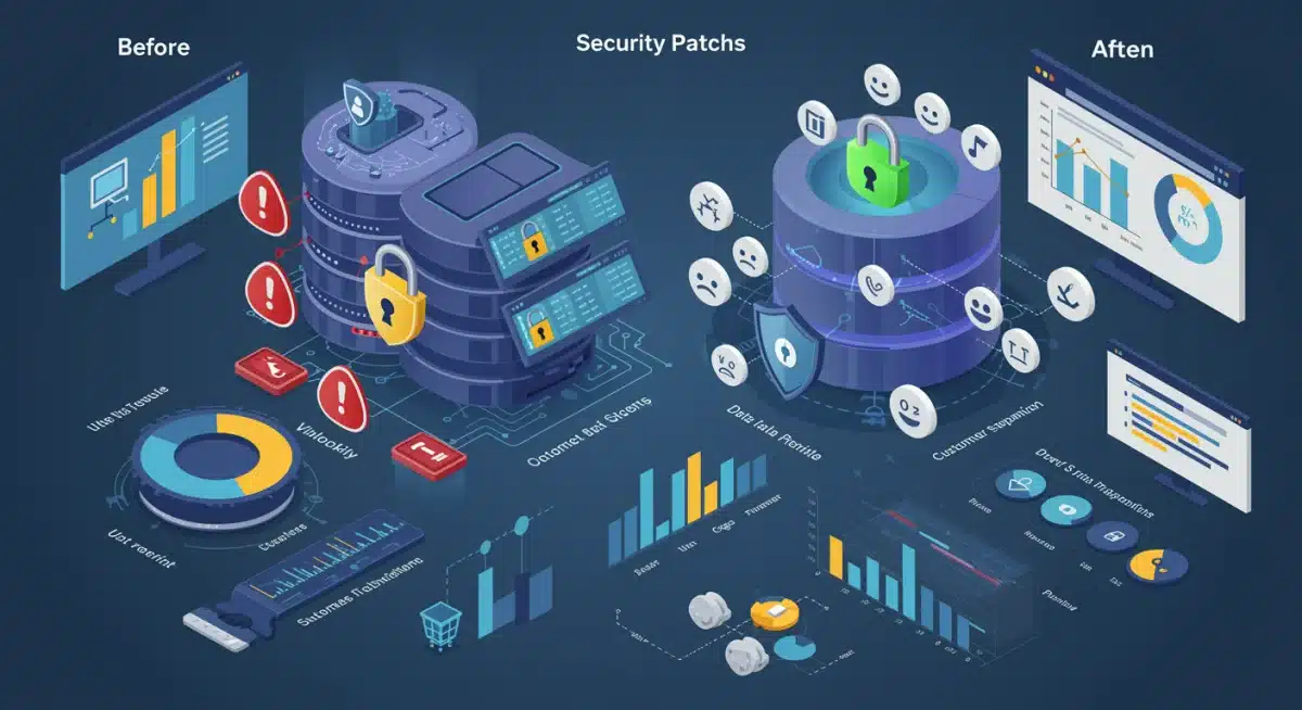 Infographic showing security patch impact on e-commerce data and customer trust