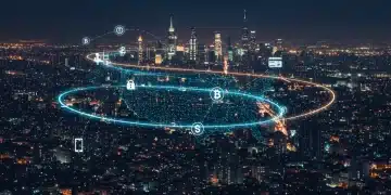 Futuristic digital payment landscape in the US, depicting evolving transaction methods