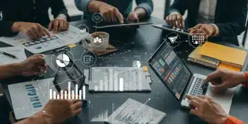 Digital marketplace with regulatory symbols and growth charts for US online sales in 2025