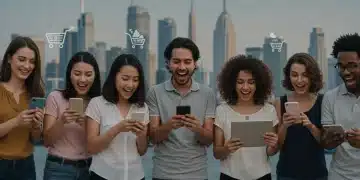 Diverse shoppers engaging with online retail on mobile devices in the US